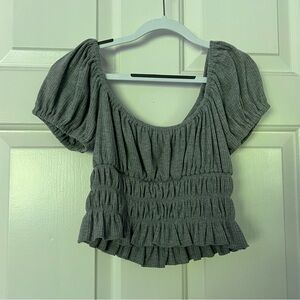 Forever21 grey rushed short sleeve crop top with square neckline, milkmaid